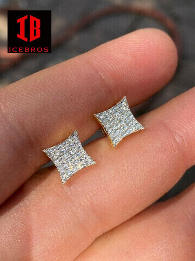 925 Sterling Silver Iced Box Square Kite Earrings MOISSANITE Pass Diamond Tester