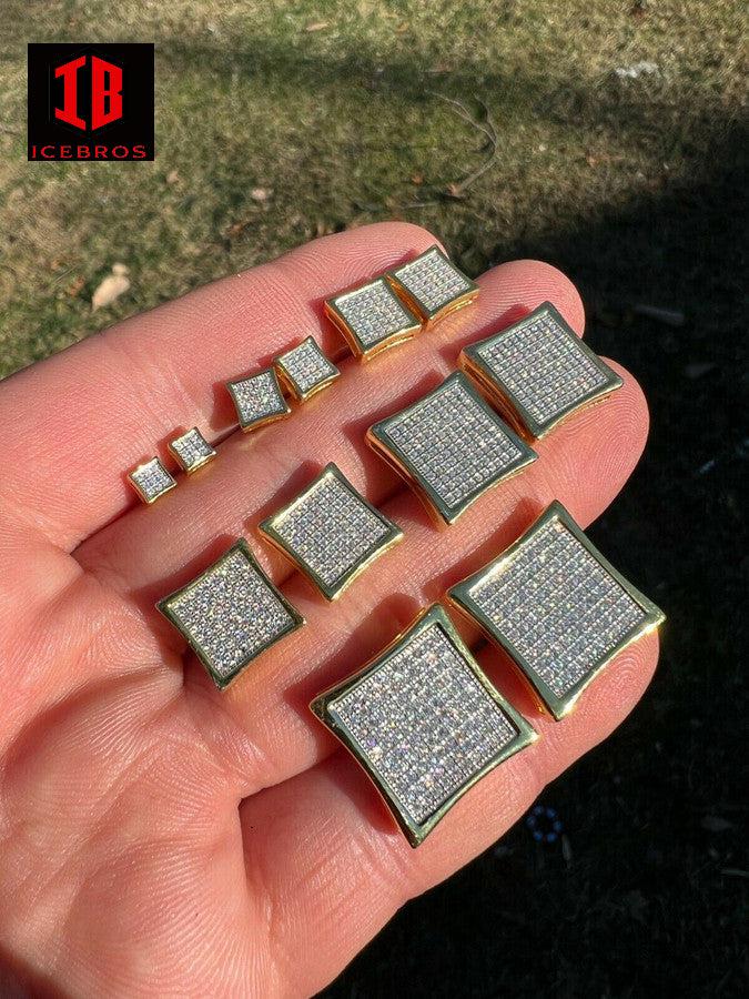 Iced Moissanite Screwbacks Square Shape Kite Earrings Pass Diamond Tester 4mm-18mm