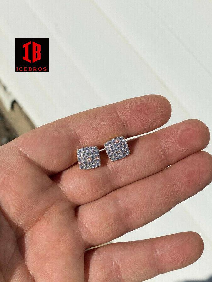 925 Sterling Silver Iced MOISSANITE Square Screw back Earrings Passes Diamond Tester