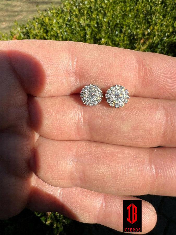 Iced MOISSANITE 8mm Earrings Round Cluster Studs Passes Diamond Tester