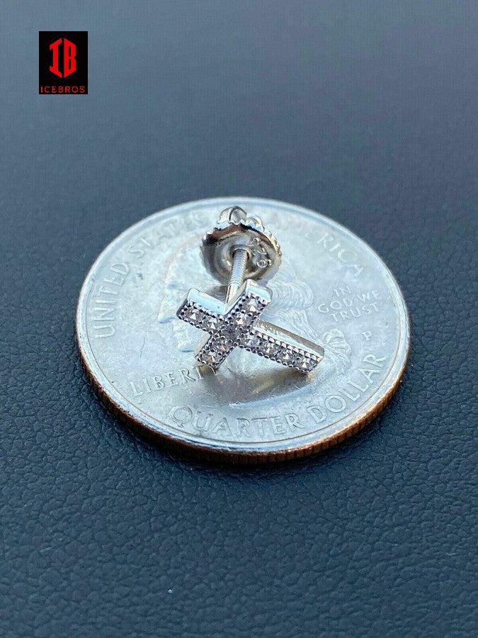 MOISSANITE 925 Sterling Silver Micro Iced Cross Earrings Studs Passes Diamond Tester