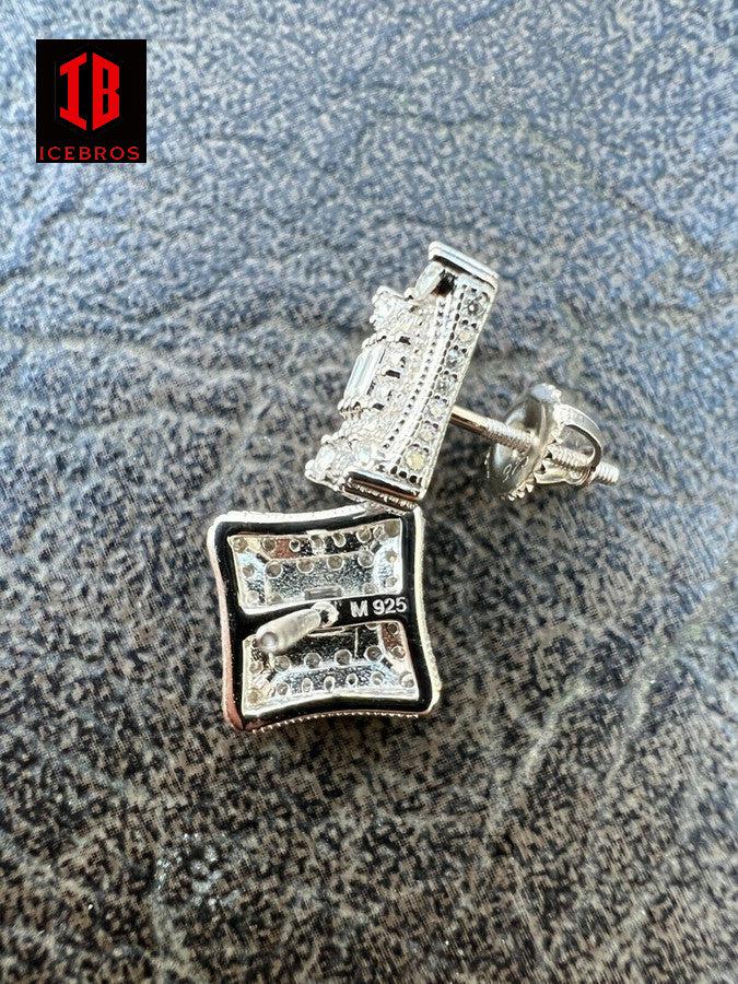 MOISSANITE Iced 925 Sterling Silver baguette Earrings Large Square Kite