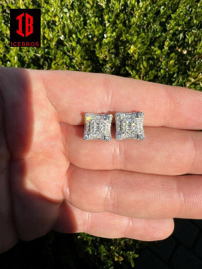 MOISSANITE Iced 925 Sterling Silver baguette Earrings Large Square Kite