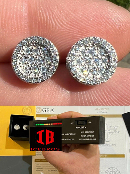 Real 925 Sterling Silver Iced Moissanite Hip Hop Round Earrings Studs Passes Diamond Tester