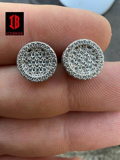 Real 925 Sterling Silver Iced Moissanite Hip Hop Round Earrings Studs Passes Diamond Tester