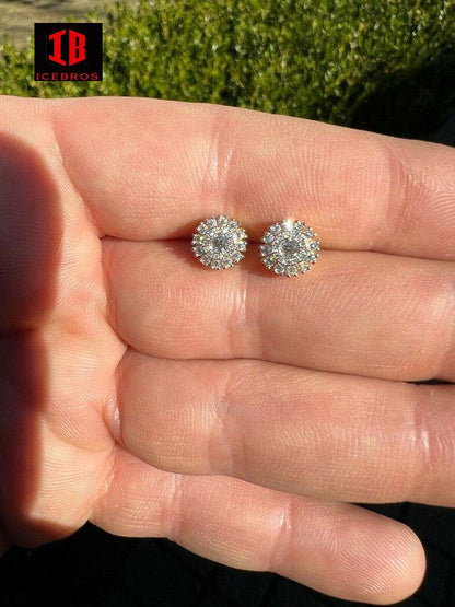 Iced MOISSANITE 8mm Earrings Round Cluster Studs Passes Diamond Tester