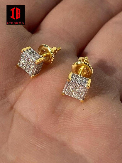 925 Silver Moissanite 14k Gold Vermeil Iced Hip Hop Round Earrings Stud Passes Diamond Tester