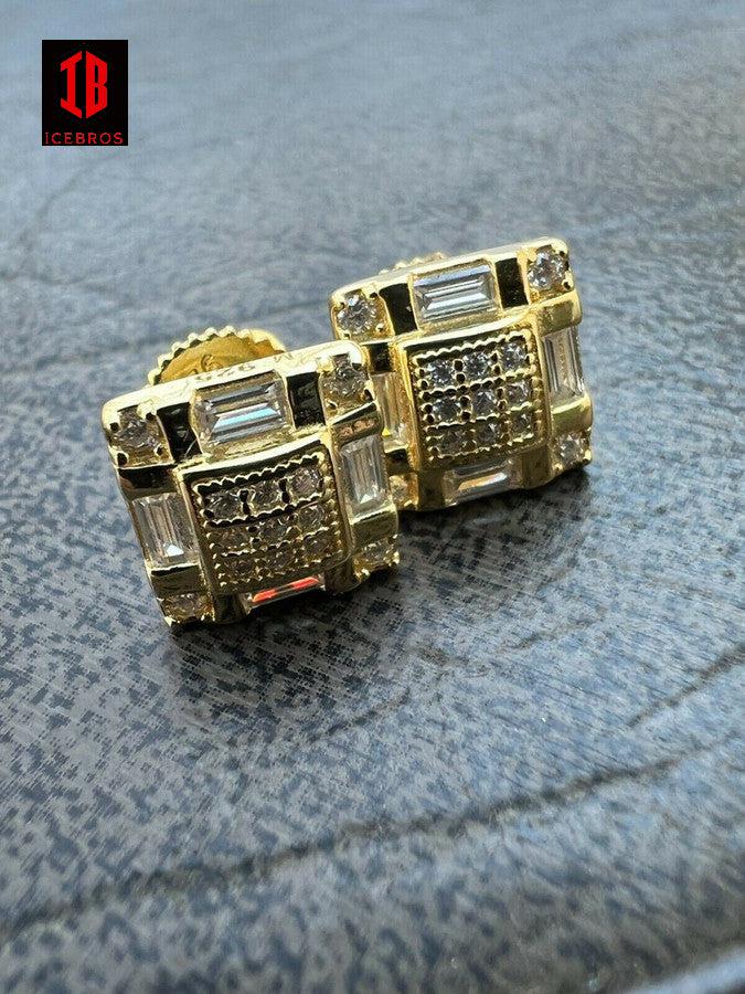 MOISSANITE White Gold Vermeil Iced Baguette Hip Hop Earrings Studs Diamond Tester