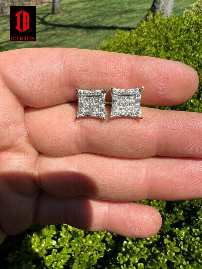 Large 10mm Men's Real Solid 10k Gold Iced Kite Moissanite Earring Studs