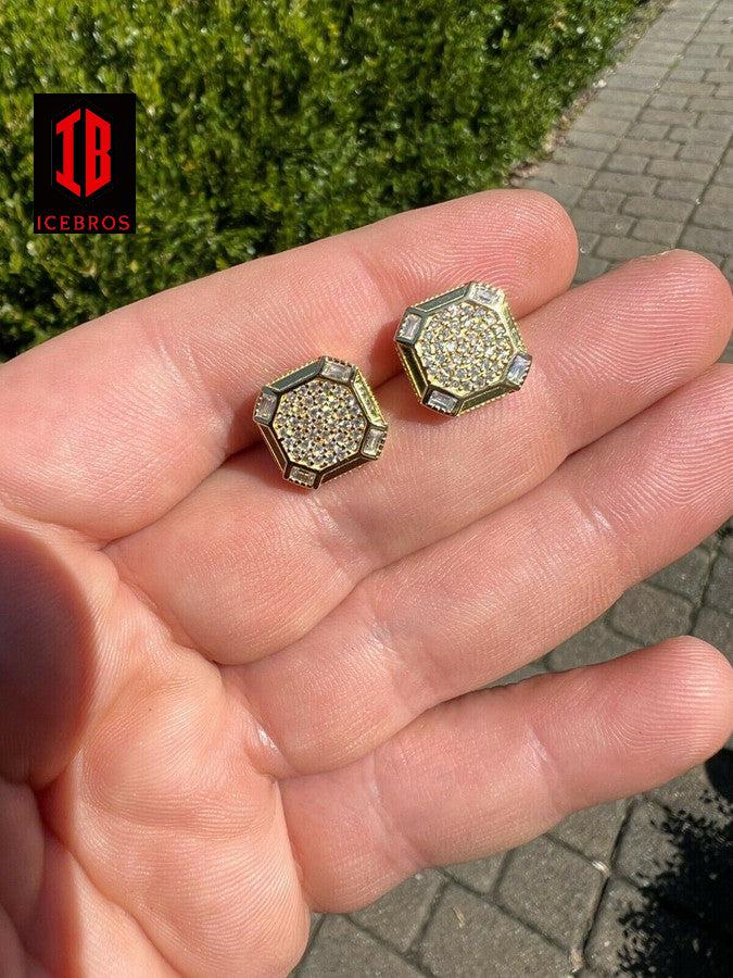 Big Men's Baguette Iced Earrings MOISSANITE White Gold Vermeil Hip Hop Diamond Test