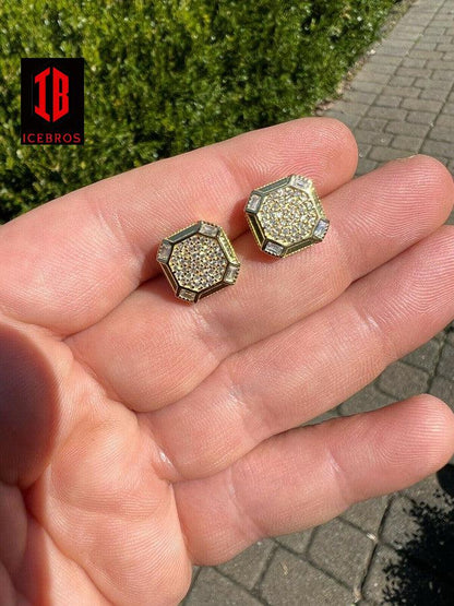 Big Men's Baguette Iced Earrings MOISSANITE White Gold Vermeil Hip Hop Diamond Test