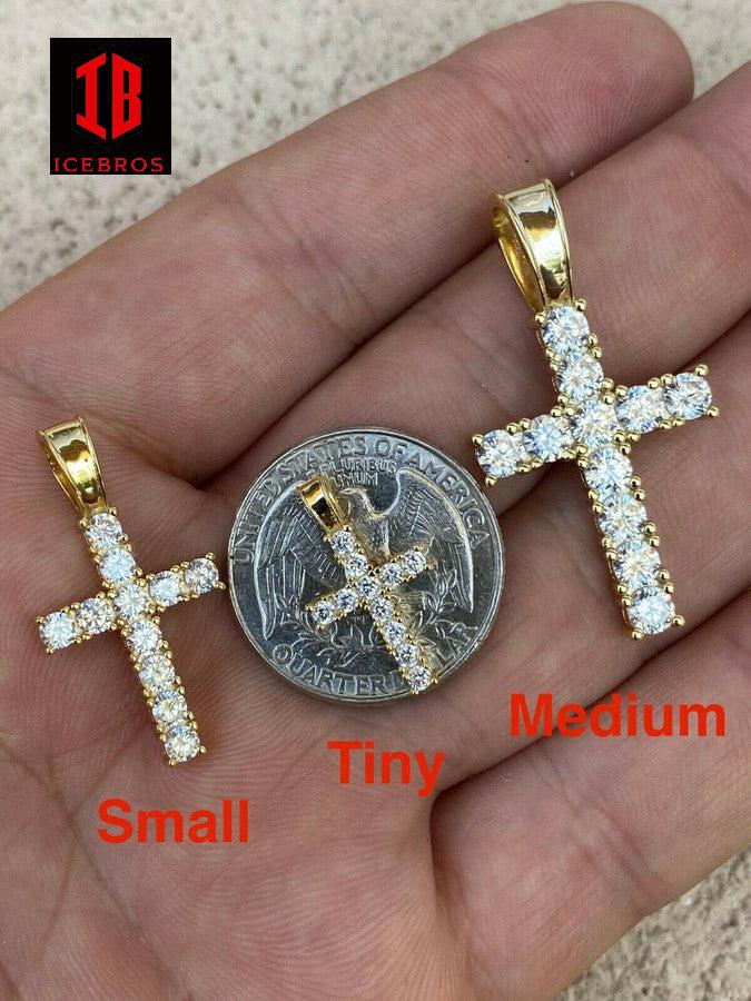 Solid 925 Sterling Silver Cross Iced Pendant MOISSANITE Necklace Passes Diamond Tester