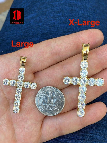 Solid 925 Sterling Silver Cross Iced Pendant MOISSANITE Necklace Passes Diamond Tester