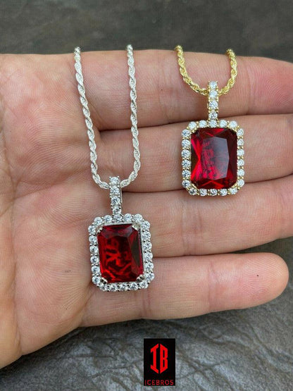 Men's Hip Hop Iced Moissanite Ruby Sapphire Emerald Topaz Charm Pendant Necklace 925 Sterling Silver