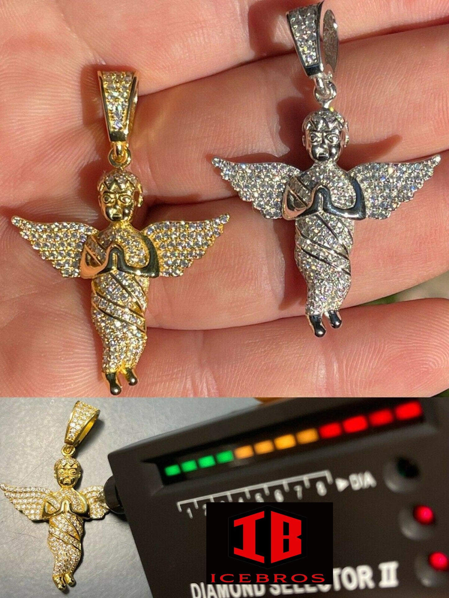 Iced Hip Hop Hand Praying Angel Pendant 925 Silver MOISSANITE Passes Diamond Test