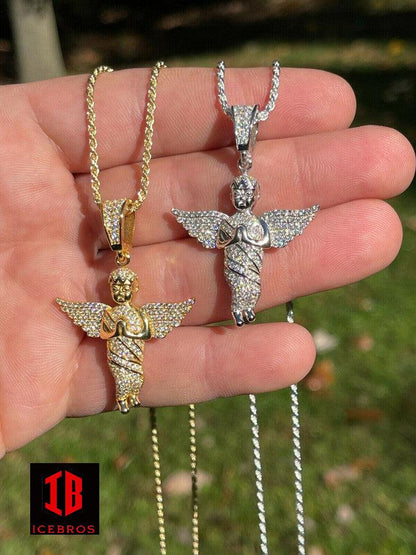 Iced Hip Hop Hand Praying Angel Pendant 925 Silver MOISSANITE Passes Diamond Test