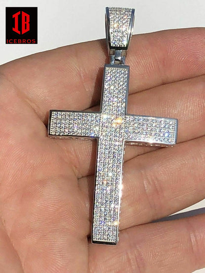 925 Sterling Silver Big Iced Cross Pendant 2.5CT MOISSANITE Pass Diamond Tester