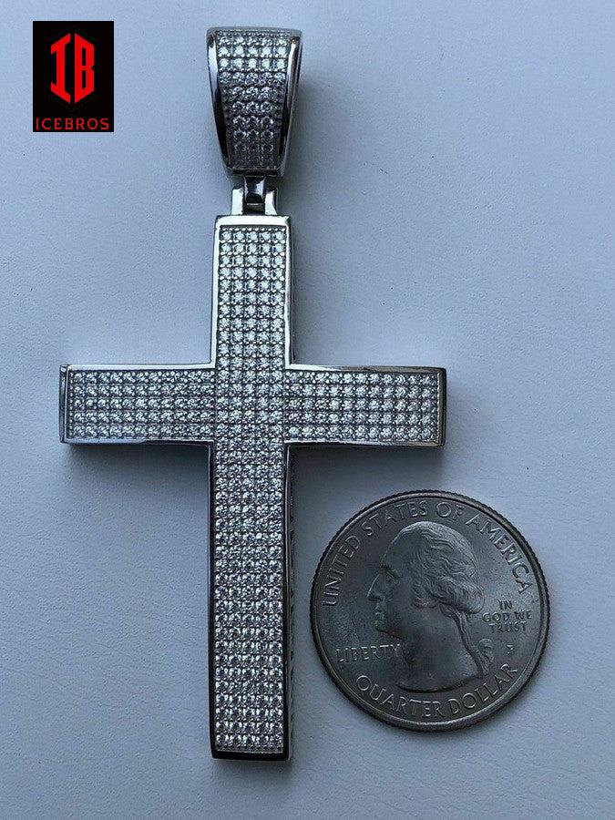 925 Sterling Silver Big Iced Cross Pendant 2.5CT MOISSANITE Pass Diamond Tester