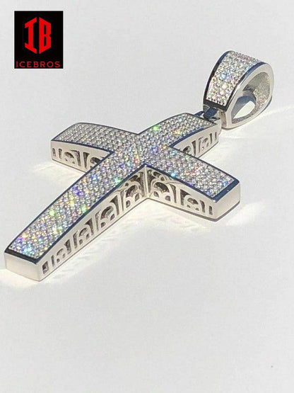 925 Sterling Silver Big Iced Cross Pendant 2.5CT MOISSANITE Pass Diamond Tester