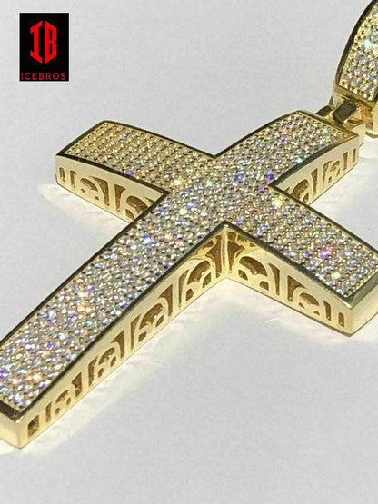 925 Sterling Silver Big Iced Cross Pendant 2.5CT MOISSANITE Pass Diamond Tester