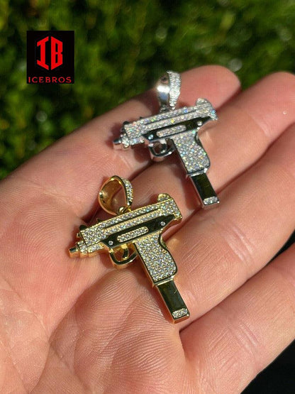 MOISSANITE Solid 925 Sterling Silver Iced Machine Pistol Gun Pendant