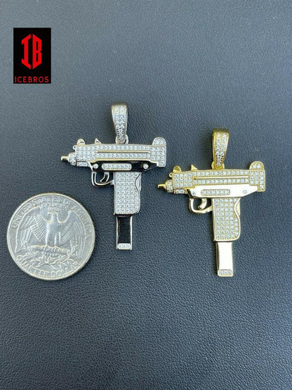 MOISSANITE Solid 925 Sterling Silver Iced Machine Pistol Gun Pendant