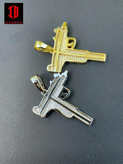 MOISSANITE Solid 925 Sterling Silver Iced Machine Pistol Gun Pendant