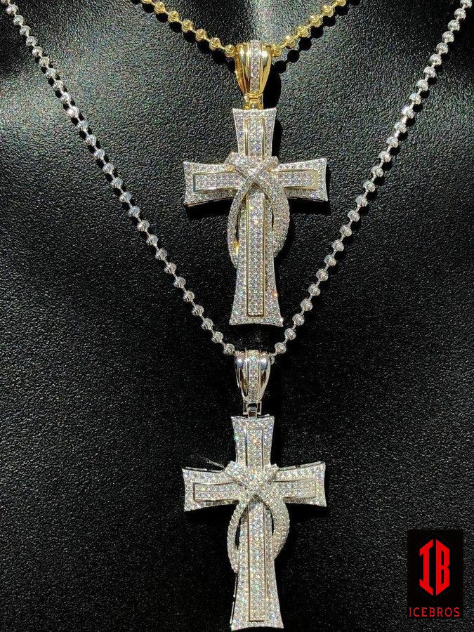 MOISSANITE Real 925 Sterling Silver Vermeil Cross Pendant Necklace Iced Pass Diamond Tester