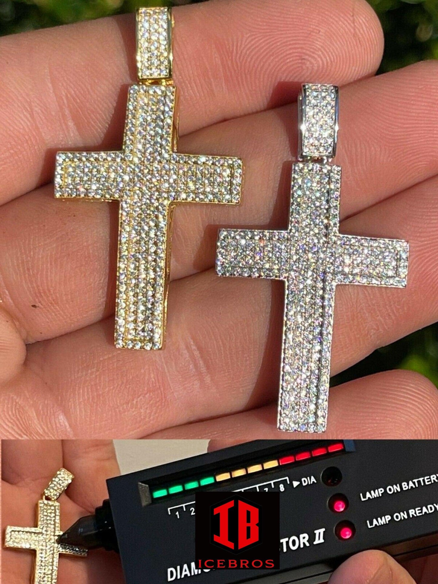 10k Solid Real Yellow White Gold Cross Pendant Iced Out Hip Hop