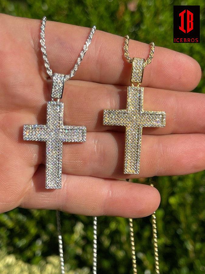 MOISSANITE 925 Sterling Silver Cross Pendant Iced Pass Diamond Tester Hip Hop