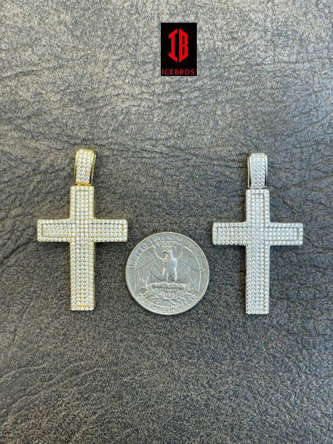 10k Solid Real Yellow White Gold Cross Pendant Iced Out Hip Hop