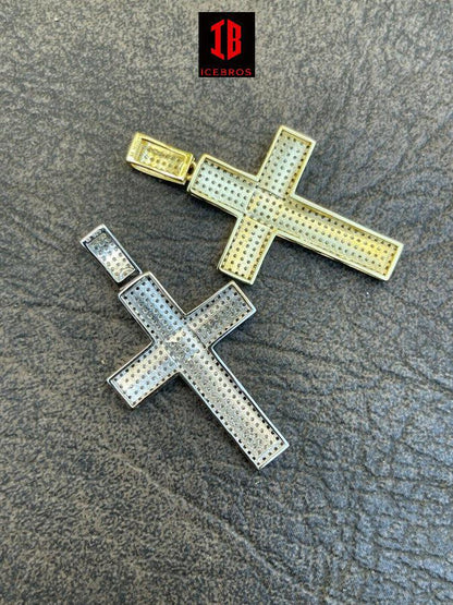 10k Solid Real Yellow White Gold Cross Pendant Iced Out Hip Hop