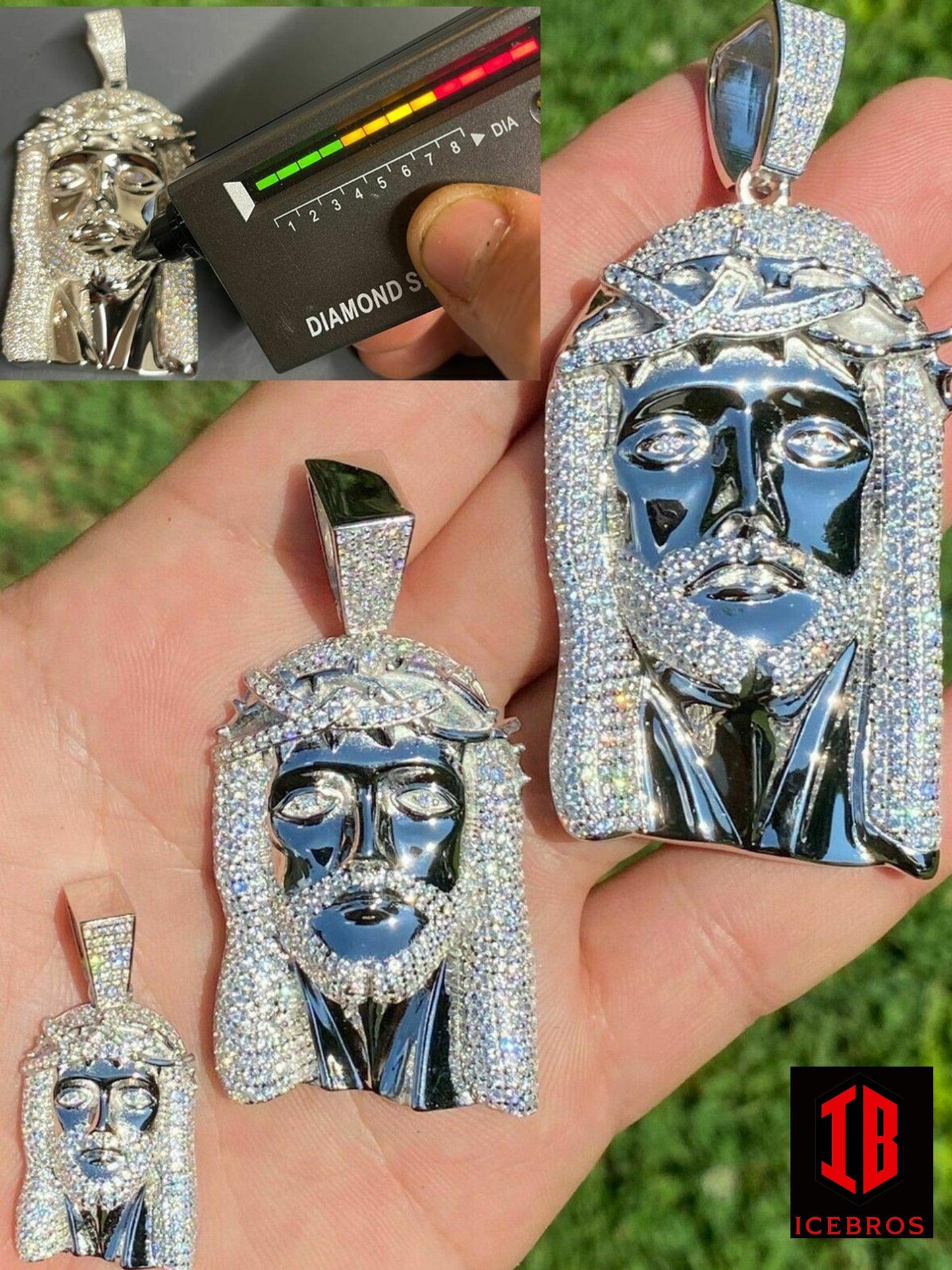 925 Sterling Silver MOISSANITE Jesus Head Piece Iced Pendant Passes Diamond Tester