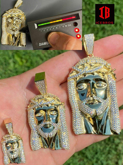 925 Sterling Silver MOISSANITE Jesus Head Piece Iced Pendant Passes Diamond Tester