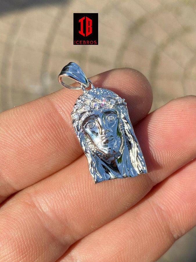 0.1ct REAL VS Natural Diamonds Real 925 Sterling Silver Iced Jesus Piece Charm