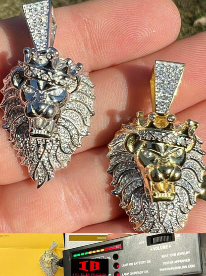 MOISSANITE Iced Rasta Lion Crown Pendant Necklace Passes Diamond Test