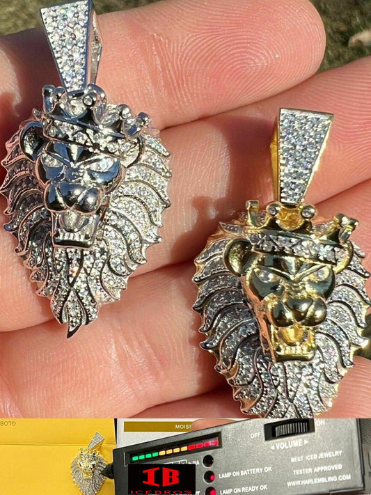 MOISSANITE Iced Rasta Lion Crown Pendant Necklace Passes Diamond Test