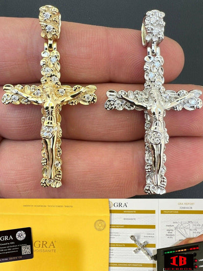 MOISSANITE 925 Sterling Silver Iced Nugget Jesus Charm Cross Pendant Passes Diamond Test