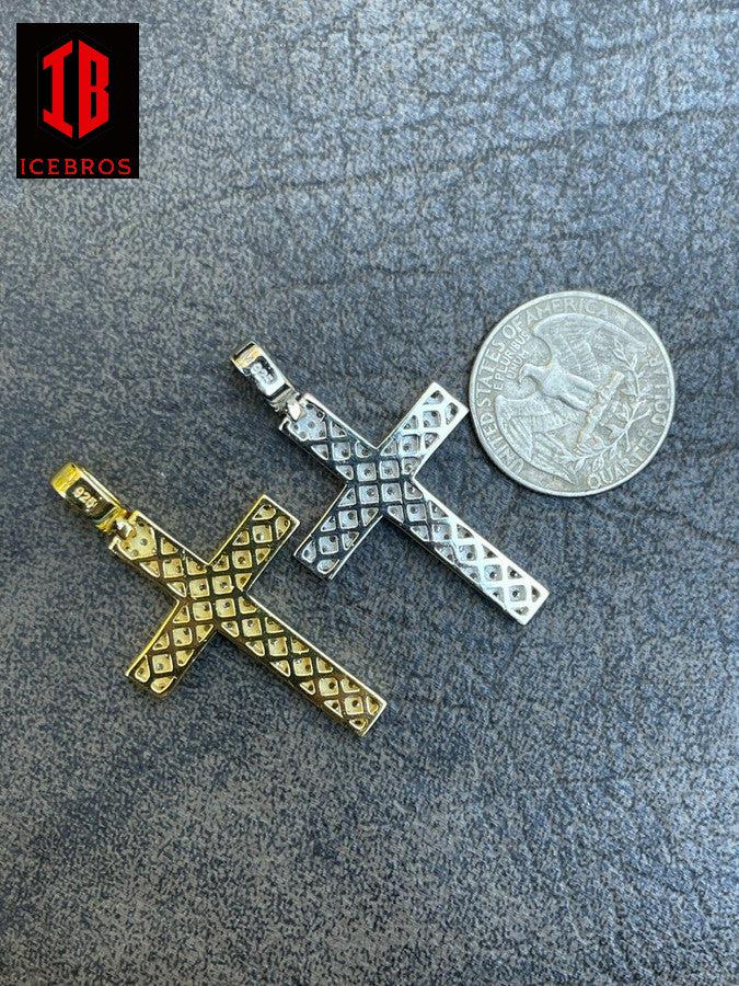 MOISSANITE Cross Pendant Iced Hip Hop Out Necklace Real 925 Sterling Silver