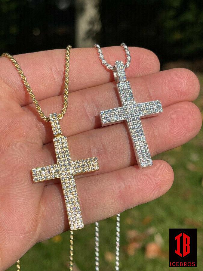 MOISSANITE Cross Pendant Iced Hip Hop Out Necklace Real 925 Sterling Silver