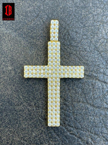 MOISSANITE Cross Pendant Iced Hip Hop Out Necklace Real 925 Sterling Silver