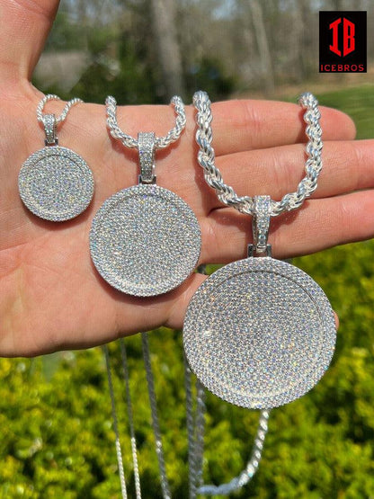 CZ Round Dog Tag Out Iced Round Hip Hop Charm Pendant Necklace