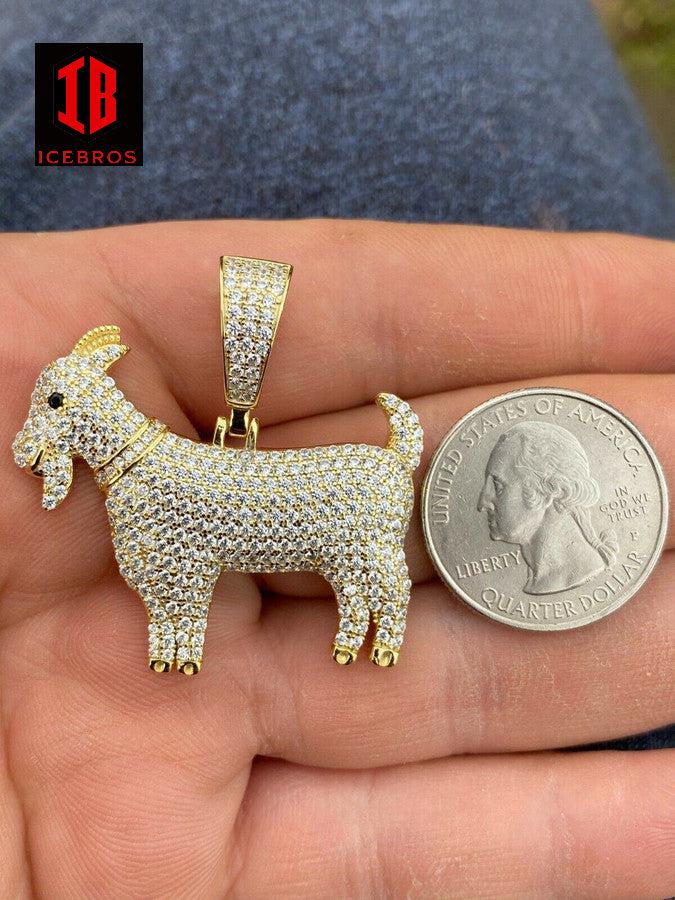 Moissanite Iced GOAT Charm Pendant Gold Vermeil Men's Passes Diamond Tester