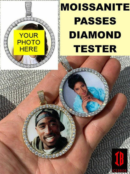 925 Silver Custom Hip Hip Photo Pendant Iced Memory MOISSANITE PASS DIAMOND TESTER