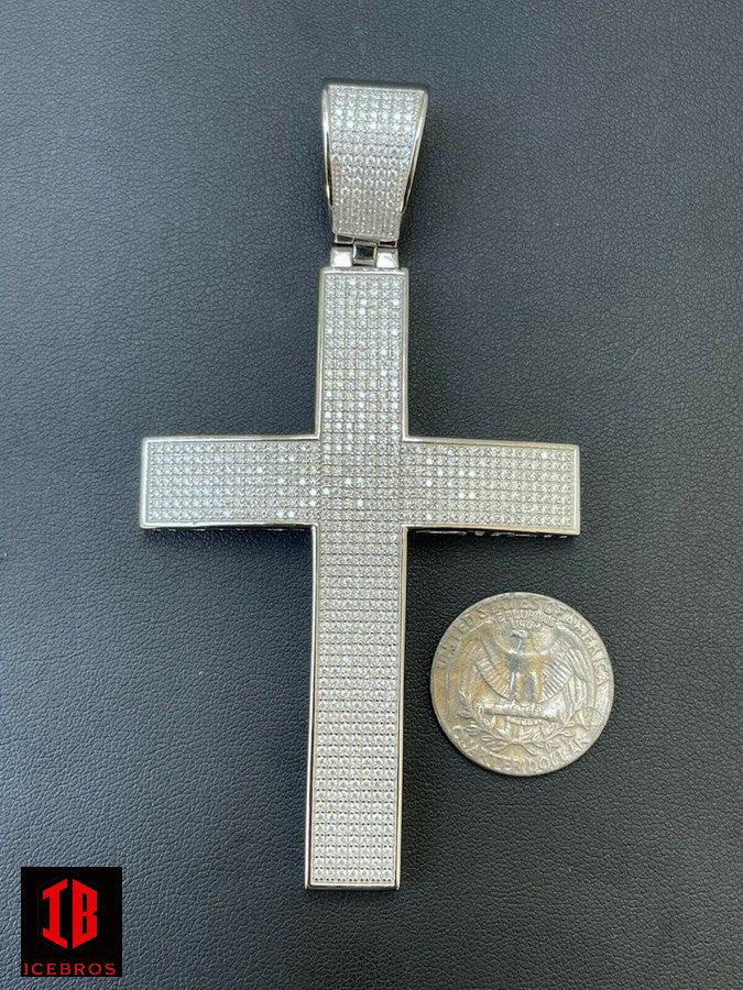 925 Sterling Silver Big Iced Cross Pendant 2.5CT MOISSANITE Pass Diamond Tester