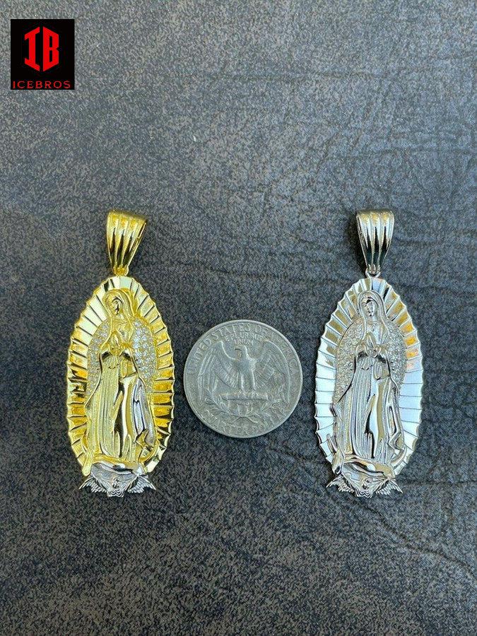 MOISSANITE Solid 925 Sterling Silver Virgin Mary Charm Iced Medallion Unisex PENDANT 14k Gold & White Gold, Men Woman Pendants JEWELRY Gift