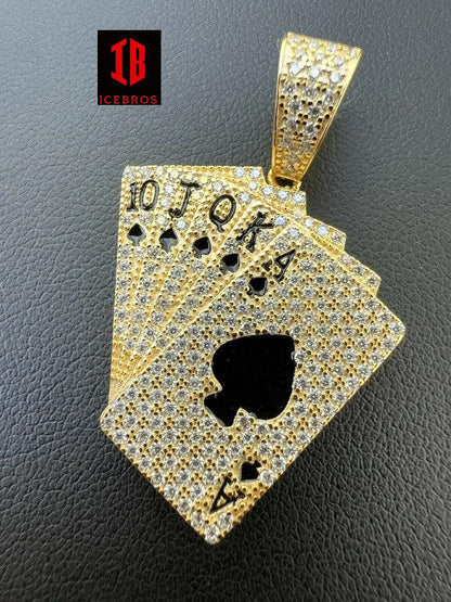 Moissanite Cards Poker Deck Royal Flush 925 Silver Ace Of Spades Pendant