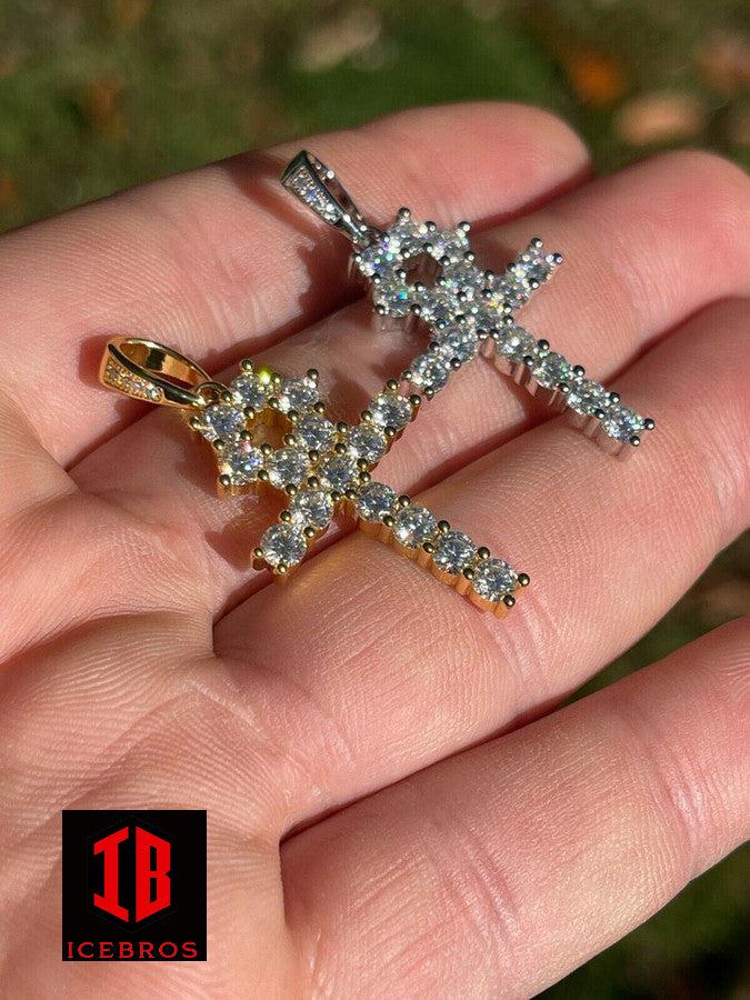 MOISSANITE Tennis Ankh Cross Charm Pendant Iced Necklace Diamond Test