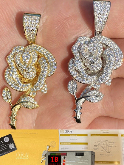 MOISSANITE 925 Silver Iced Vermeil Women's Rose Flower Pendant 925 Silver