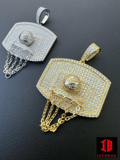 Men's MOISSANITE Iced Out Basketball Hoop Pendant Necklace Passes Diamond Tester